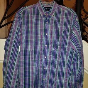 Ralph Lauren blue and green printed long sleeve button up